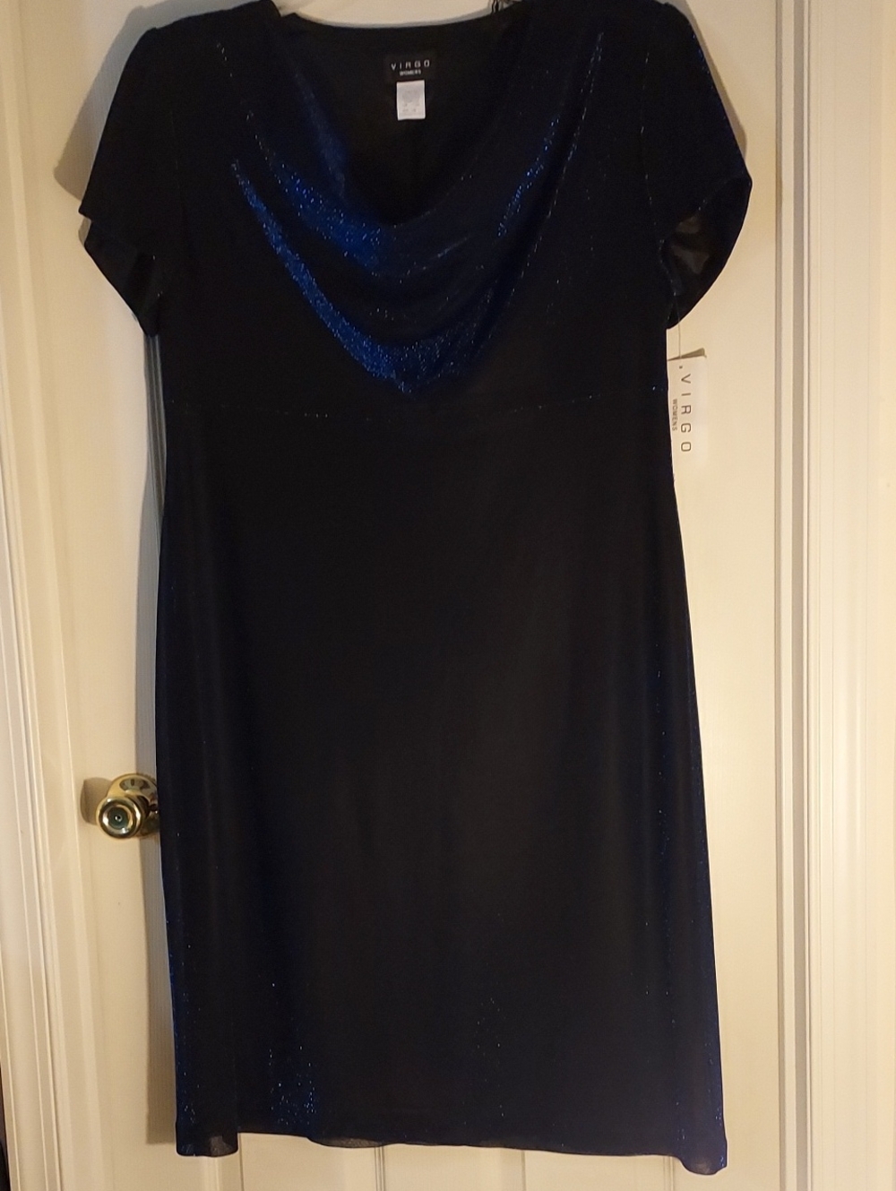 Black Sparkle Cowl-Neck Dress with Short Sleeves